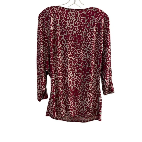 Kenar Women's M Fuchsia Leopard Print 3/4 Sleeve Blouse - Picture 7 of 8